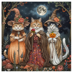 PPuzzling witch cats among autumn flowers and mushrooms, perfect for relaxing puzzle sessions.