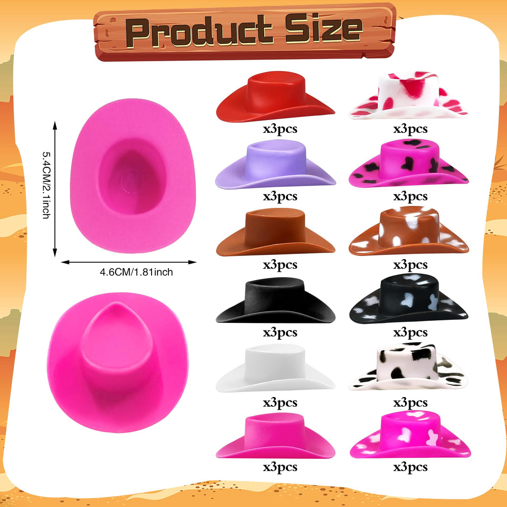 Close-up of PPXMEEUDC plastic mini cowboy hat with bright color detail.