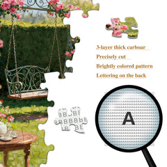 PQIKTUV puzzle back with letters for adjustable challenge and reference poster.