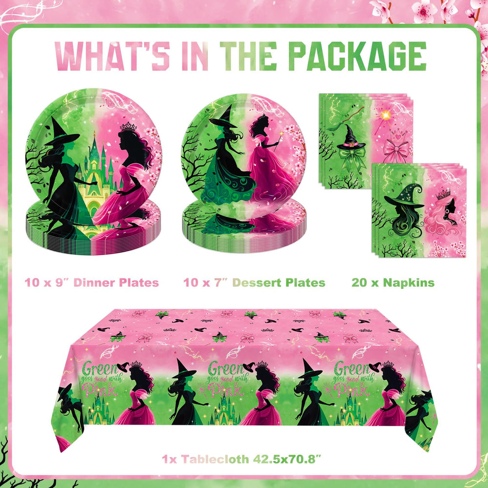 Practice Star pink-green witch party dessert plates add color and ease