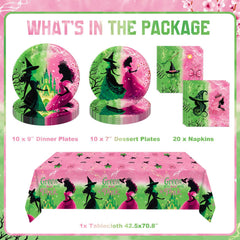 Practice Star pink-green witch party dessert plates add color and ease