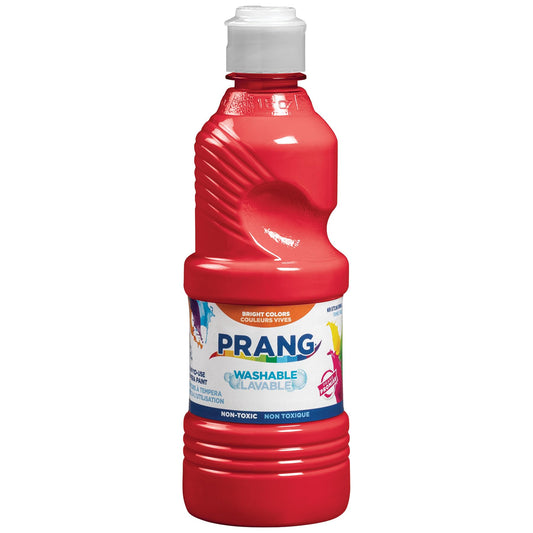 Prang red washable tempera paint bottle showing vivid color for kids' art