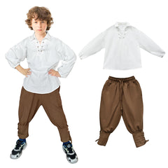 Prebene boys pirate set shirt and ankle pants in white and brown, ready for play.