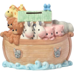 Precious Moments Noah's Ark bank side view highlights porcelain durability and playful animals
