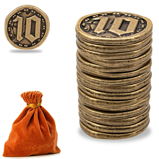 Prefdo bronze value-10 coin in close-up showing a sturdy board game metal token.