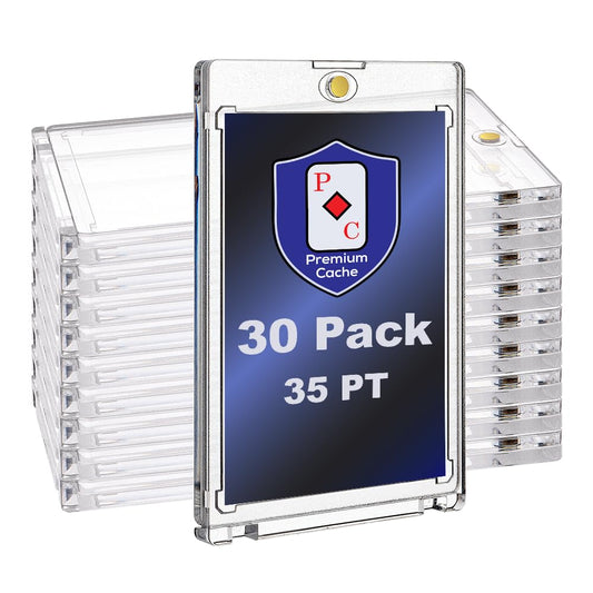 Premium Cache 35pt magnetic card holder front view highlights crystal-clear display for easy viewing