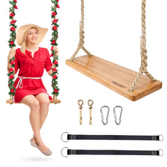 Premkid hanging wooden swing seat with durable elm wood and smooth lacquer finish.
