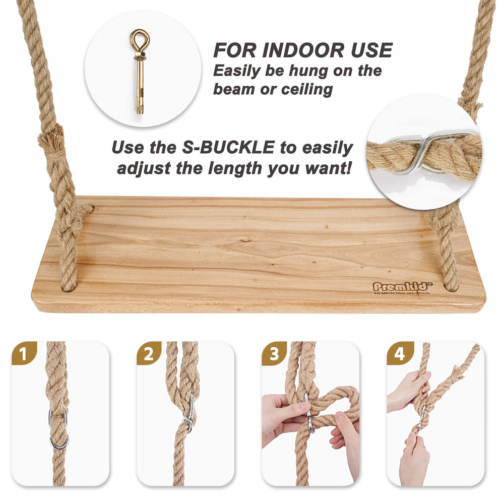 Premkid indoor and outdoor installation with beam or tree mounting options.