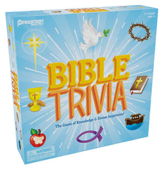 Family playing Pressman Bible Trivia for 2–4 players.