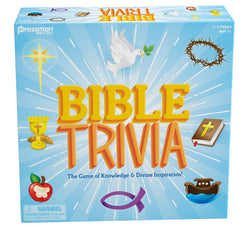 Pressman Bible Trivia game cover with vibrant colors for family game night.