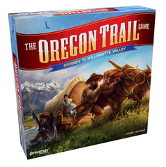 Pressman Oregon Trail wagon miniatures showcase the pioneer convoy on display.