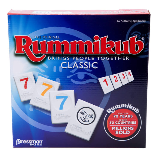 Pressman Rummikub tiles and racks ready for family game night
