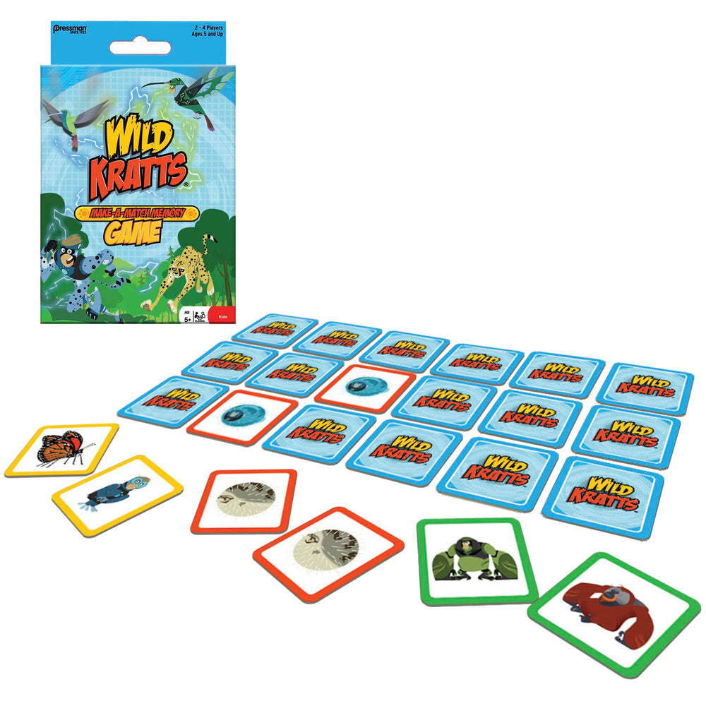 Pressman Wild Kratts Make A Match animal cards boost animal recognition in a fun, fast-paced game.