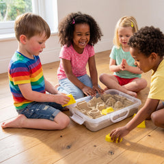 PreTrans Mess-free Storage Tray helps quick cleanup after playtime.