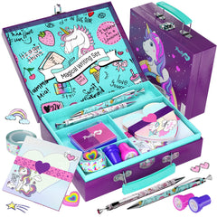Pretty Me unicorn stationery set stored in a case, ideal for organized gifting.