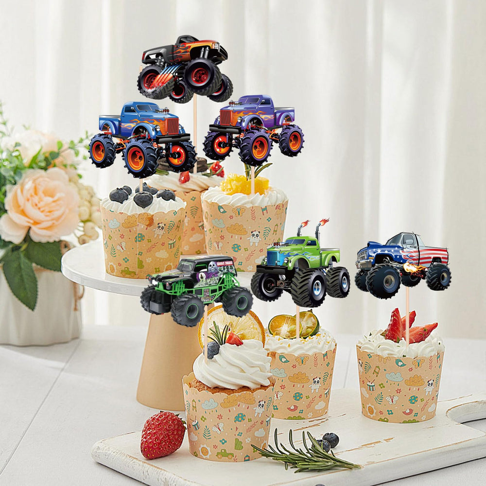 Pretyps vehicle-theme party decor enhances dessert displays and photo-worthy moments.