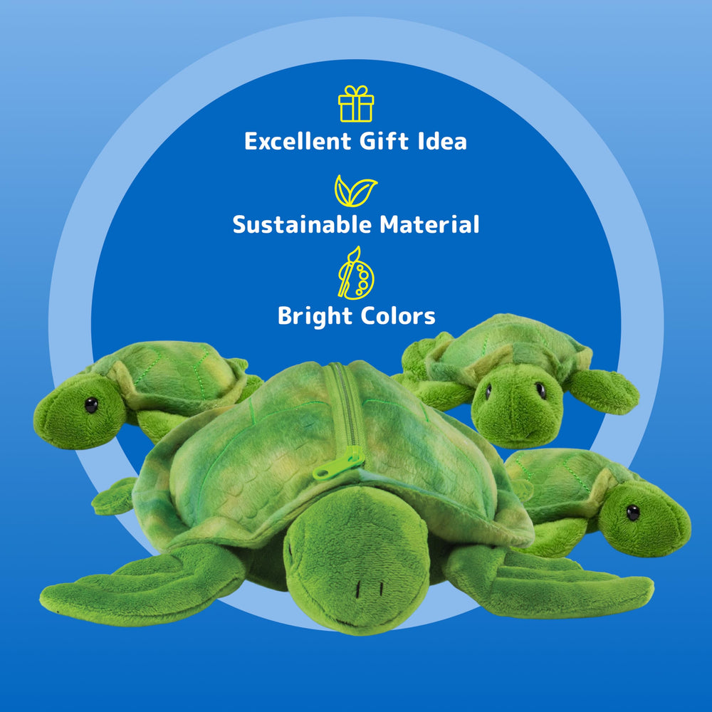 Children cuddle PREXTEX turtle set at bedtime for comfort