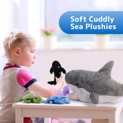 PREXTEX shark open to reveal five sea creatures for storytelling play