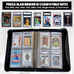 PREZA slab binder compatible with PSA, BGS, and CGS slabs for versatile storage.