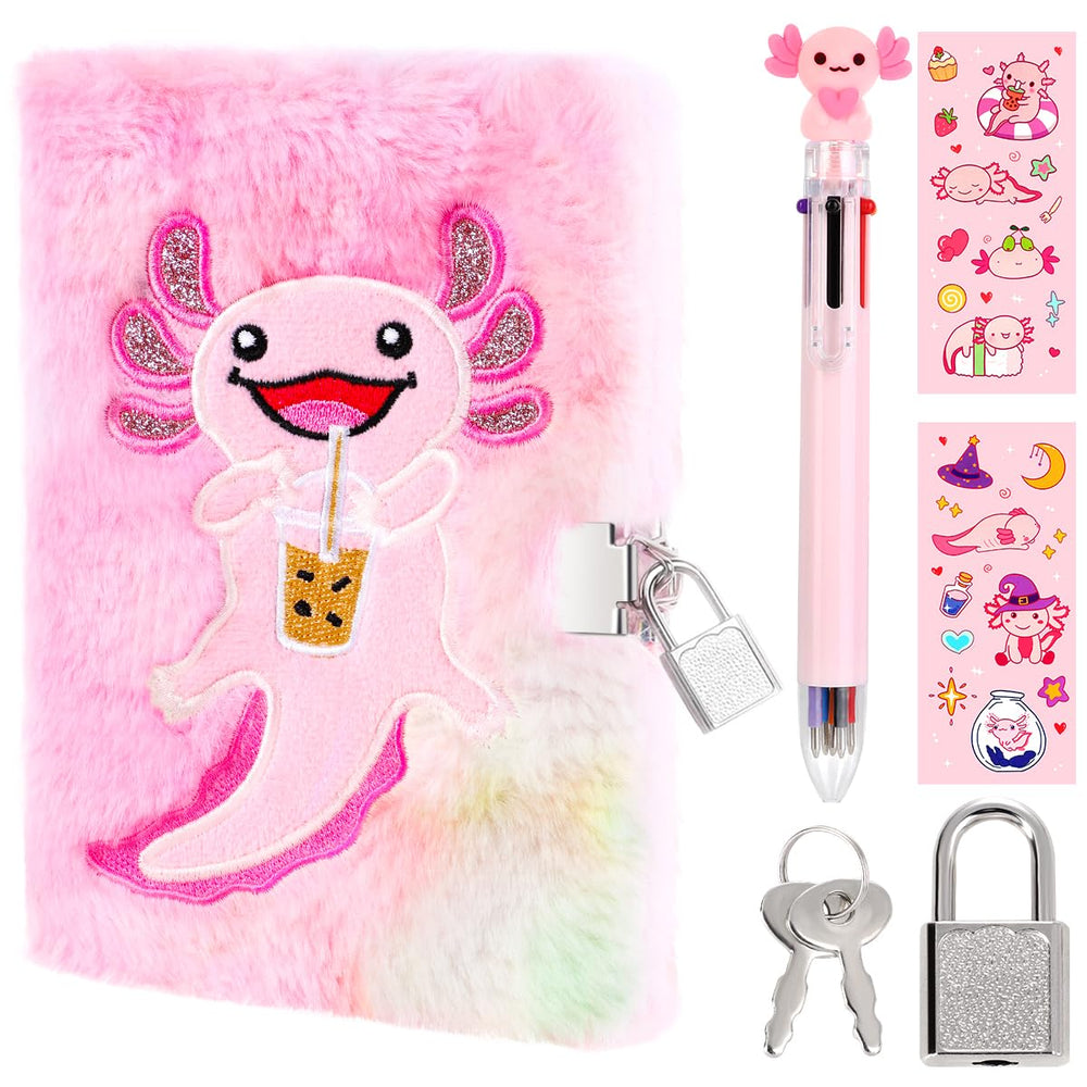 PrinBarBee axolotl diary cover with holographic fabric, ideal for stylish writing.