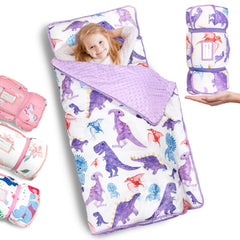 PRIMLECT dinosaur nap mat folded for easy daycare transport.