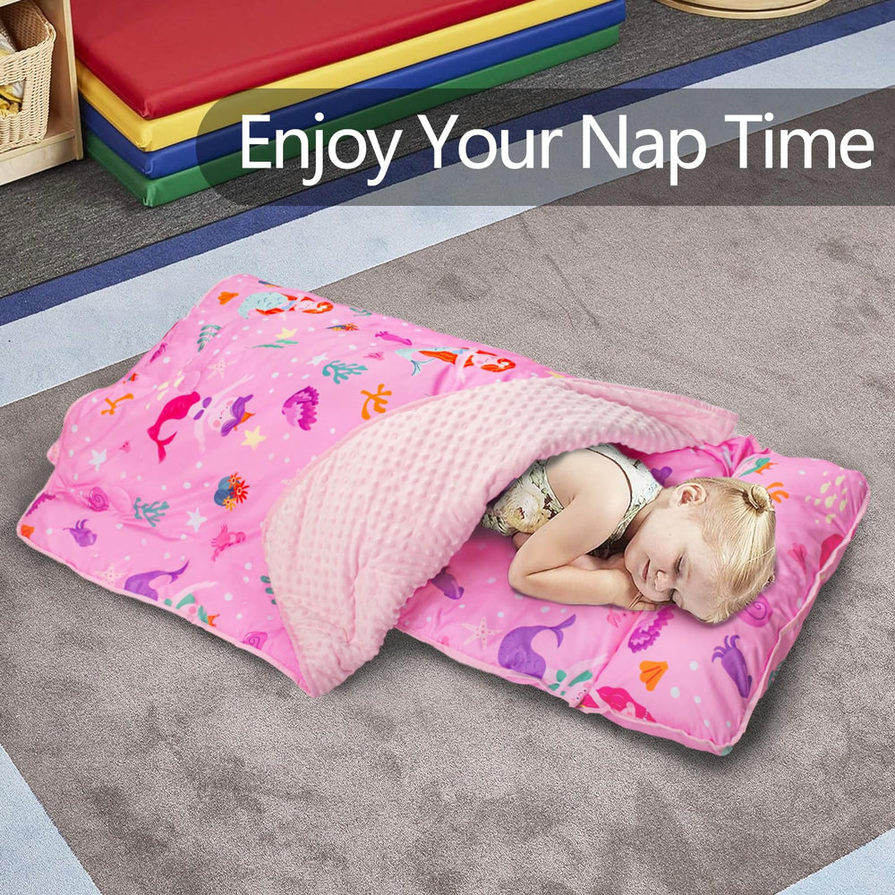PRIMLECT nap mat with carrying handle for portable daycare use.