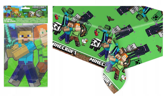 PROCOS Minecraft table cover - angled view with vibrant game-themed decor for parties.