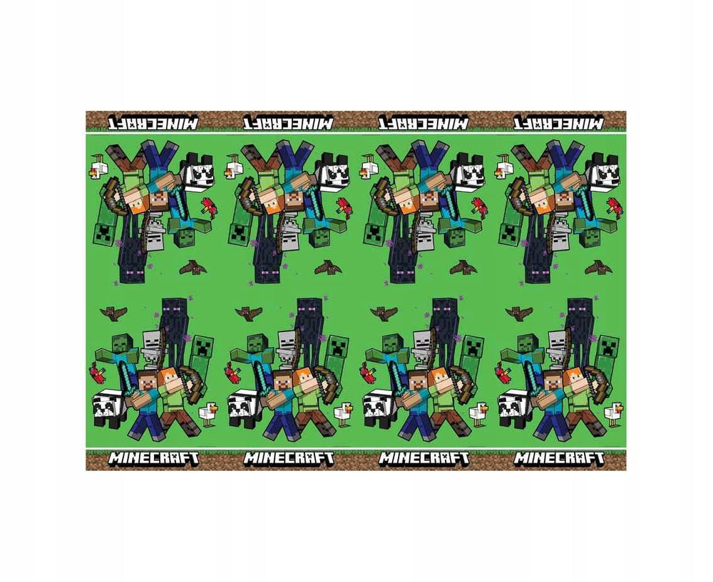 PROCOS Minecraft table cover close-up edge, shows durable plastic and bold graphics.