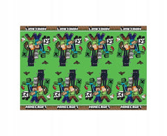PROCOS Minecraft table cover close-up edge, shows durable plastic and bold graphics.