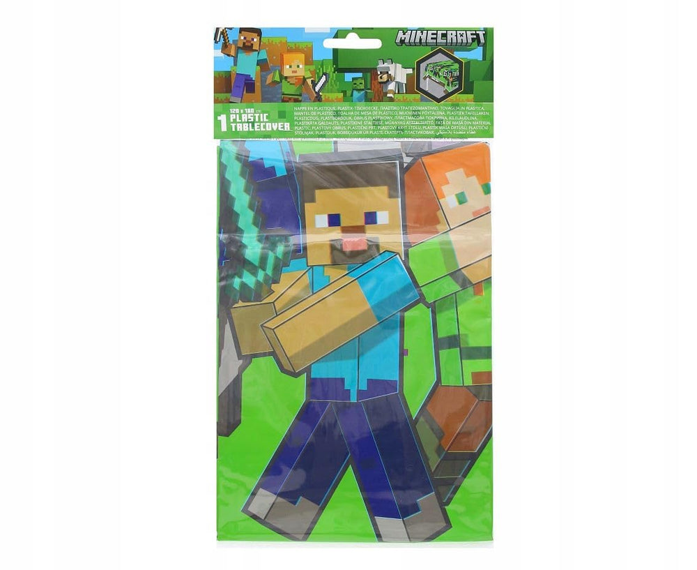 PROCOS Minecraft table cover in flat layout, protects surfaces with playful blocks.
