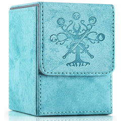 PROMAXIBINDER MTG deck box front view in sky blue with tree motif protects cards on the go.