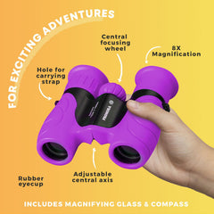 Promora kids binoculars in a compact case, easy to carry during hikes