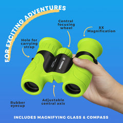 Promora Kids Binoculars 8x21 center focus wheel enables sharp distant details on hikes.