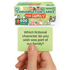Prompta 600 conversation cards on a family dinner table encouraging bonding