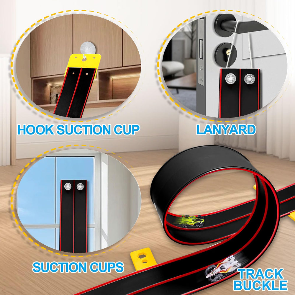 Prtneg suction cups securely attach the track to surfaces.