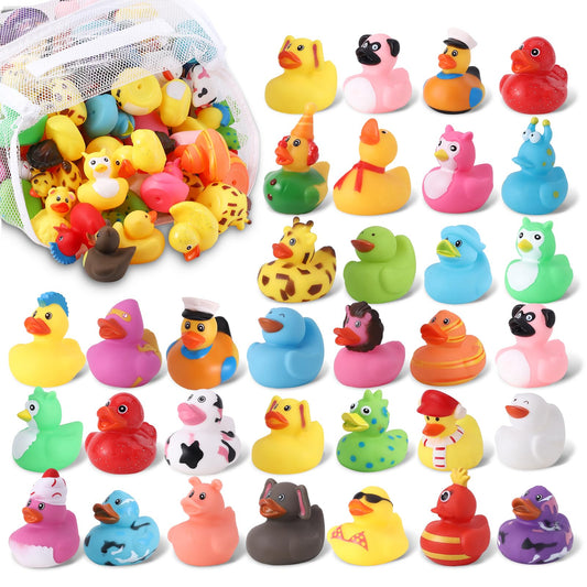 Prudiut 60pcs cruise rubber ducks with storage bag for easy cleanup and play.