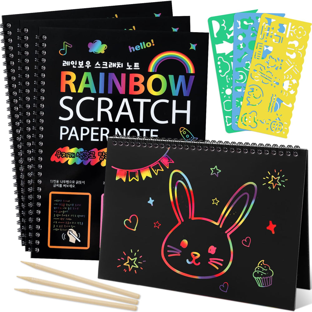 Prudiut rainbow scratch notebook front shows vibrant reveal, inspiring creative play.
