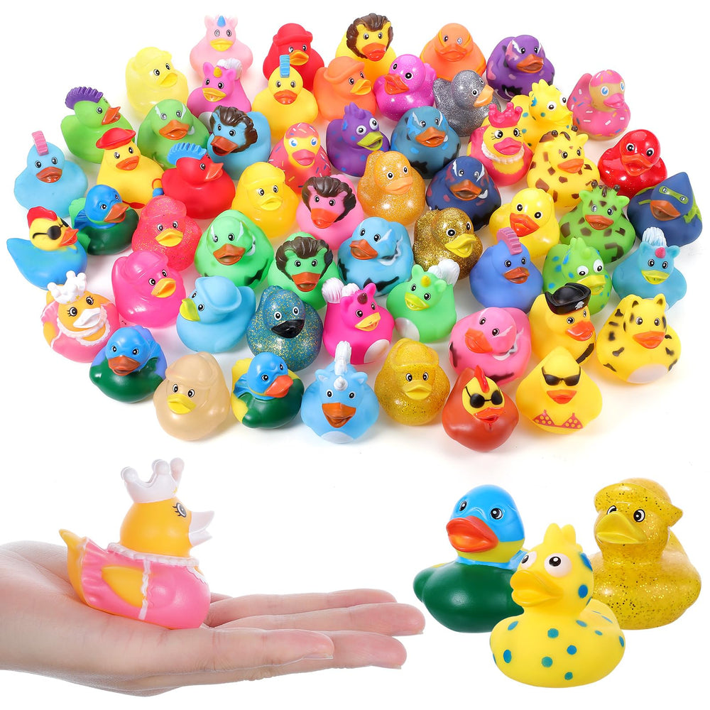 Prudiut rubber ducks assorted designs for bath time and party decor.