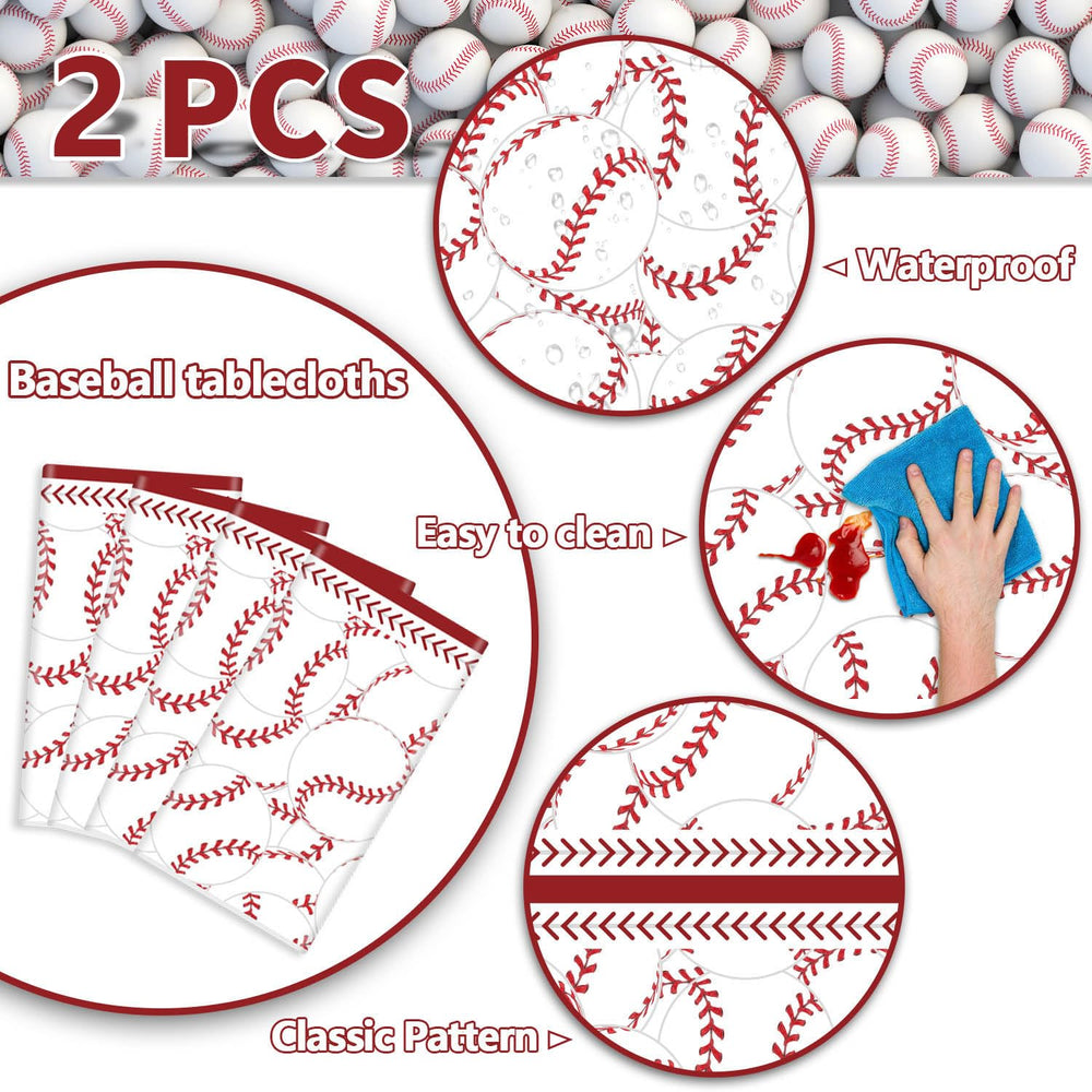 PTECDROTS baseball tablecloth on party table creates a ready-made festive setup.