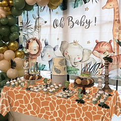 PTECDROTS giraffe spotted tablecloth brings playful safari charm.