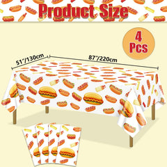 PTECDROTS hot-dog pattern tablecloth closeup for festive decor.
