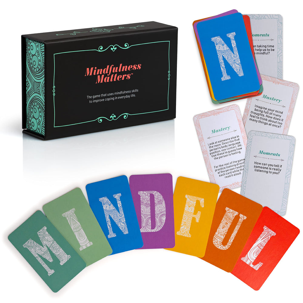 PTS Games Mindfulness Matters cover display showing the game box and cards for mindful play