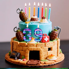 PTUSAL gaming theme candle 6 cm numeral base fits 4-inch cupcakes to larger cakes.