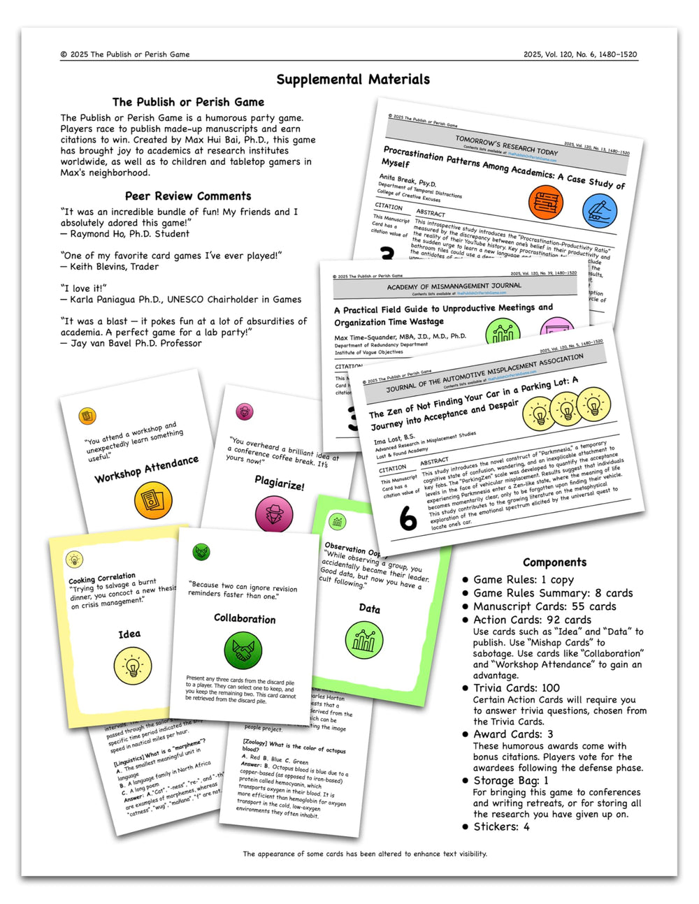Publish or Perish Game award cards spark playful bragging rights.