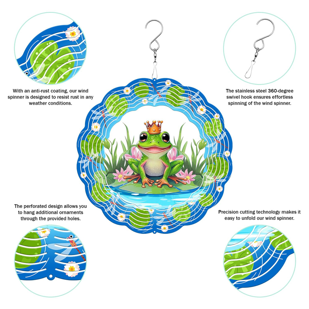 PUCPAM Frog Wind Spinner hanging with 360 degree hook for easy setup