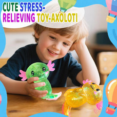 Puffwize Axolotl Squishy Blue glitter detailing appeals to kids and collectors.