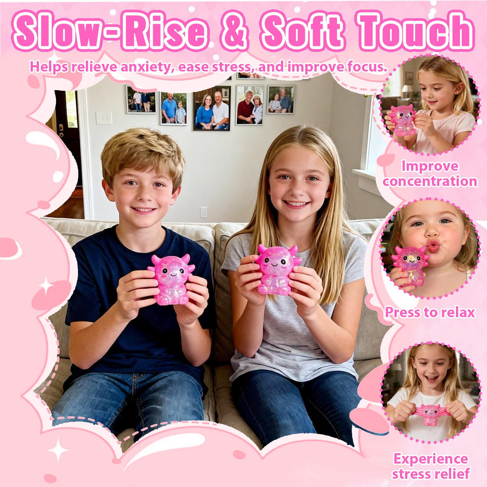 Puffwize Axolotl Squishy Toy in backpack for portable school or travel comfort.