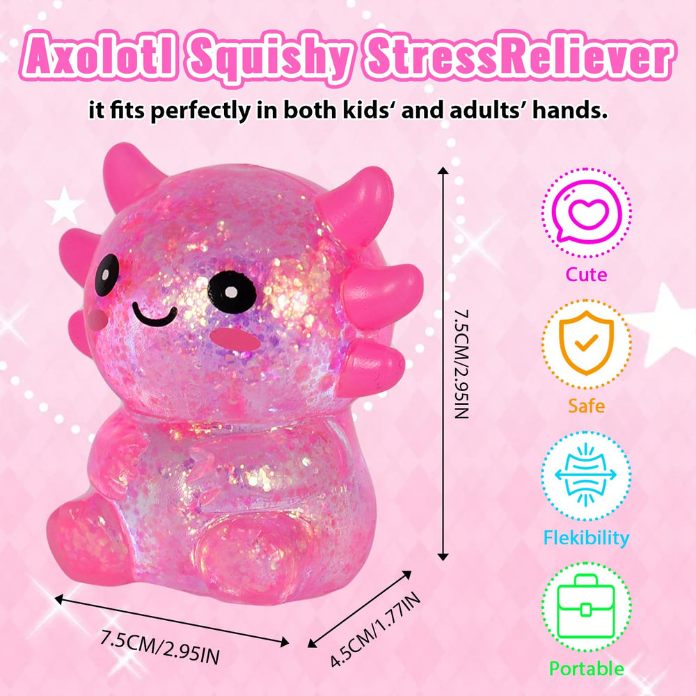 Puffwize pink axolotl squishy toy on desk for quick anxiety reduction.