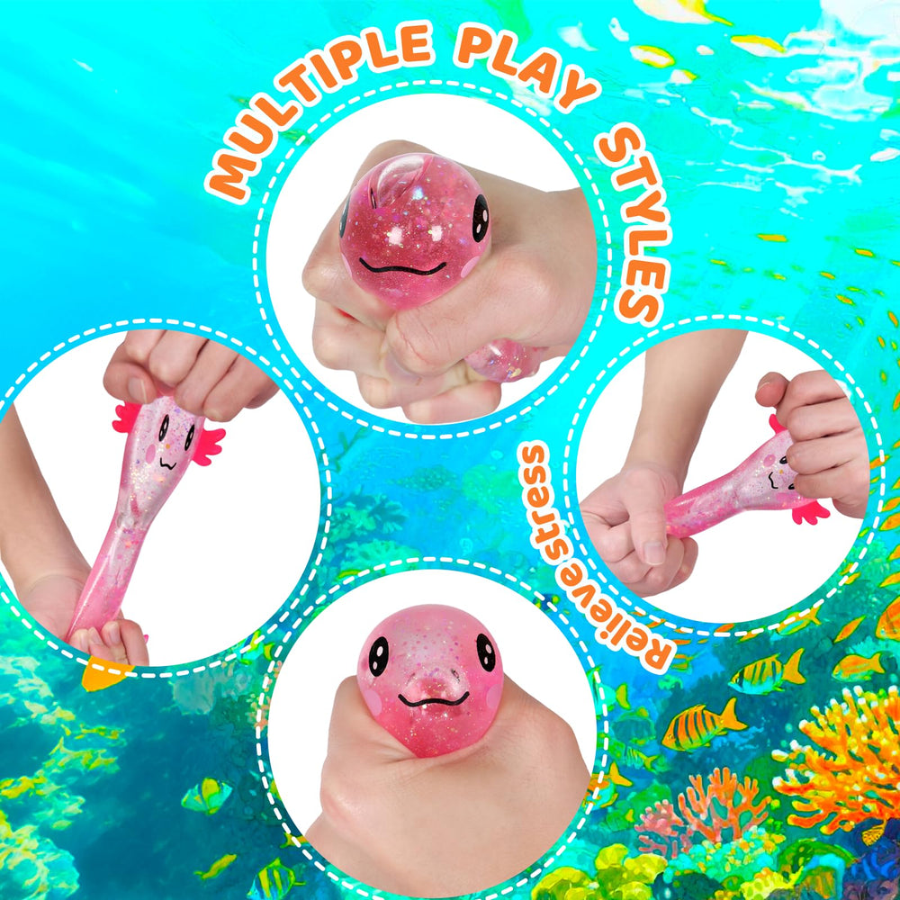 Puffwize Axolotl squishy toy glitter detail bright colors for sensory calm