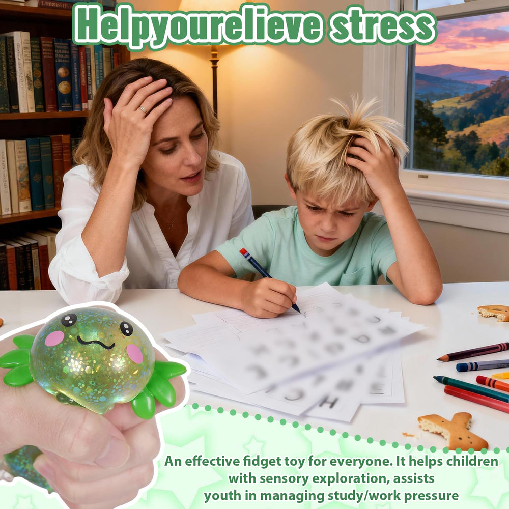 Puffwize Axolotl squishy toy green-color closeup brightens desks and home study.